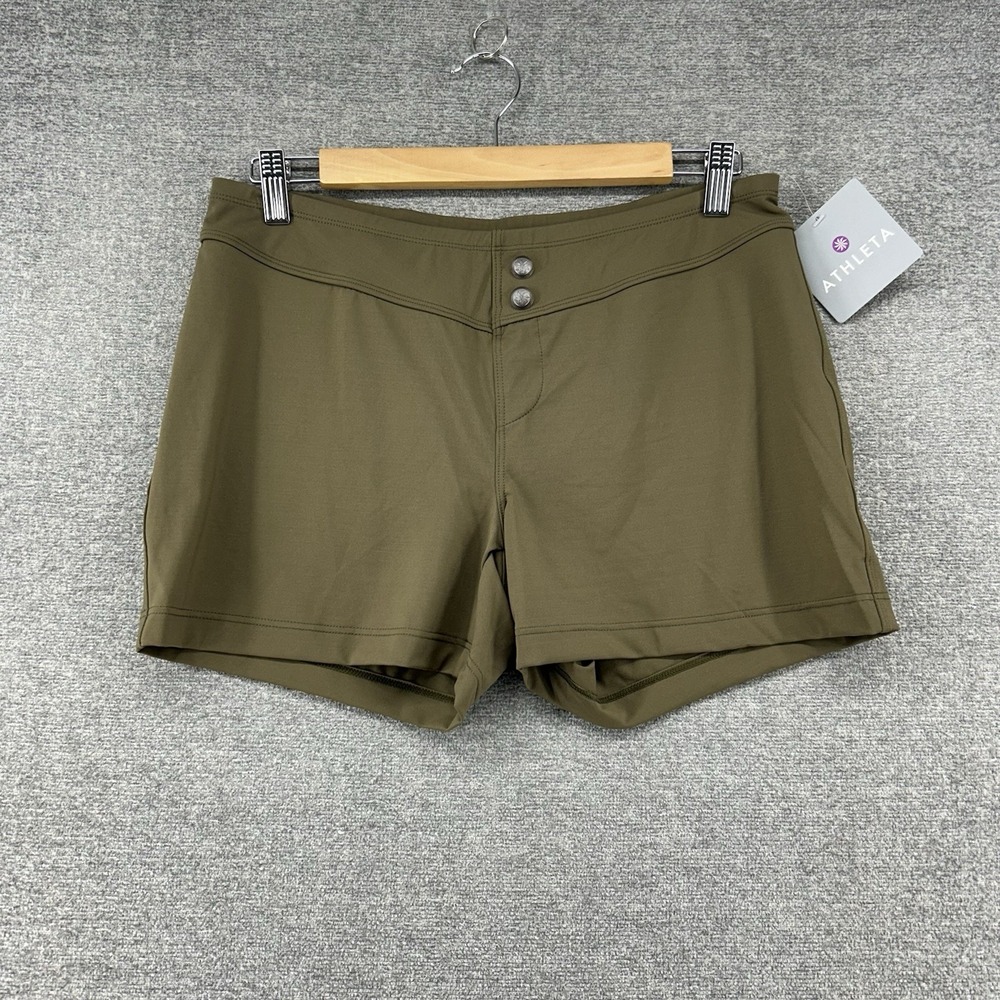 Athleta Workout Shorts Women Size Medium Green Activewear Nylon NEW